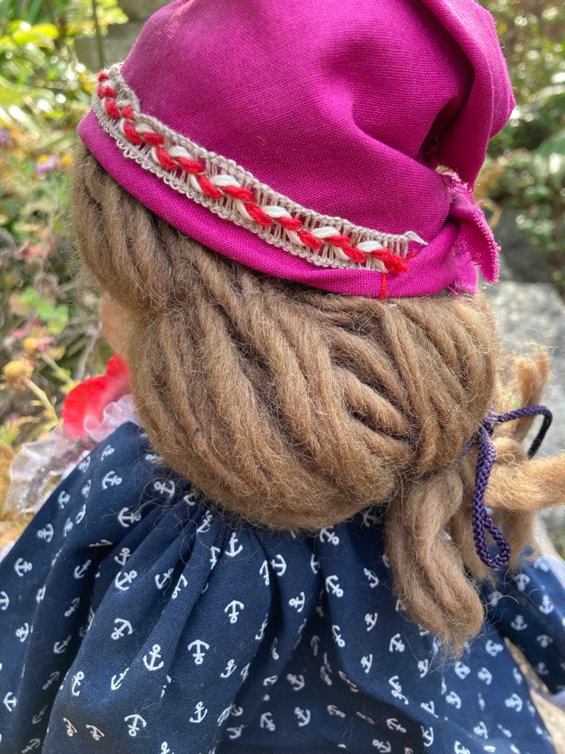 ヴィンテージのてづくりパペット　アンカー柄ドレスの人形