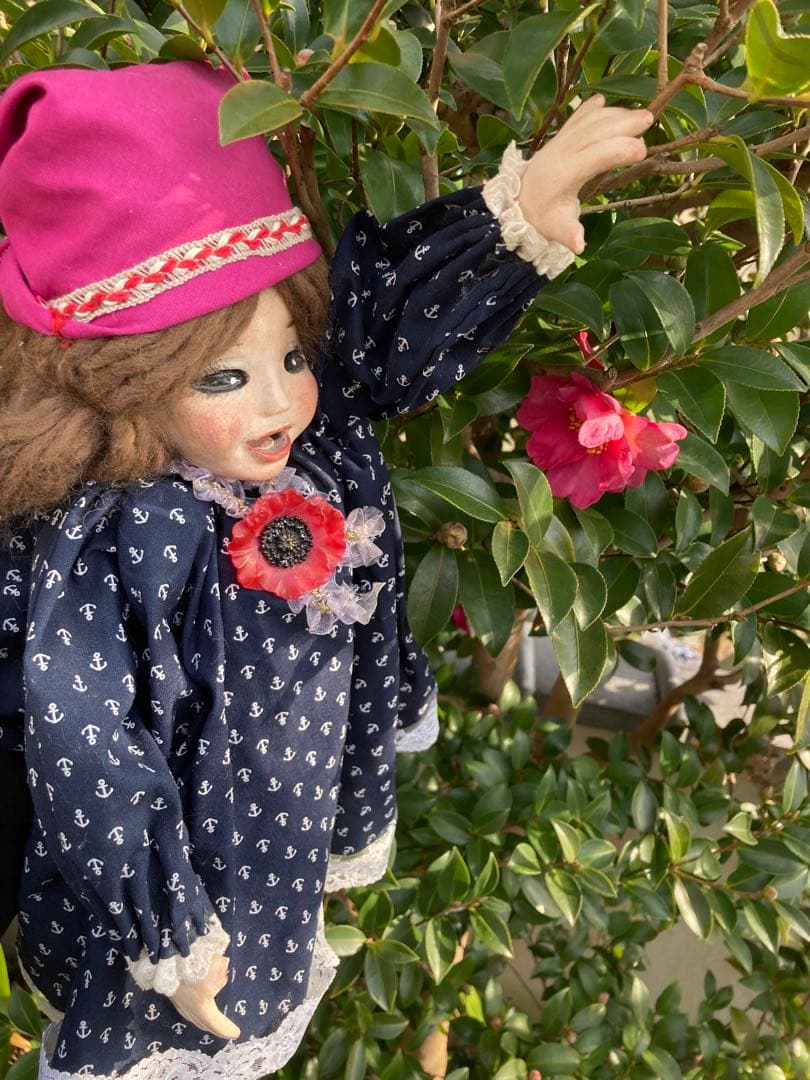 ヴィンテージのてづくりパペット　アンカー柄ドレスの人形