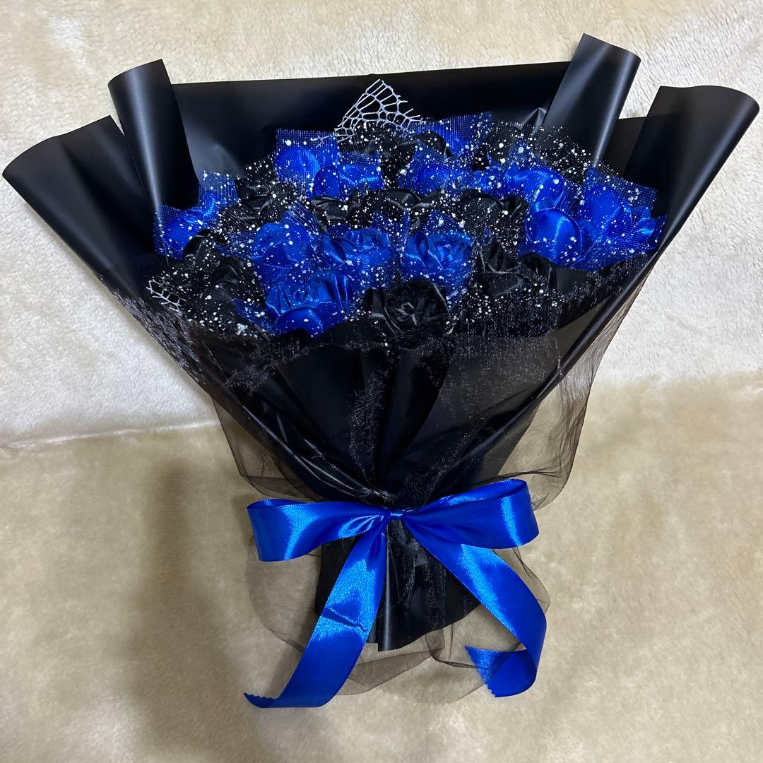 25本黒青バラブーケ　プレゼント お祝い 枯れない花 青いラメ付き❣️特別な人へ