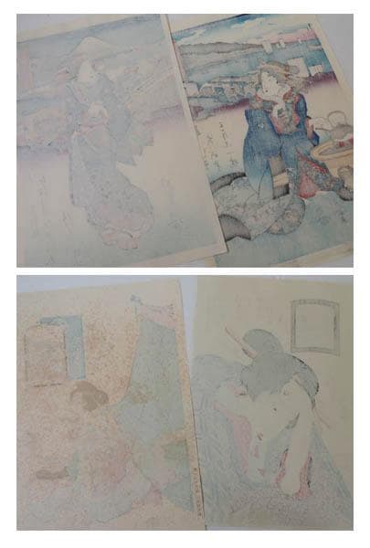 ●渓斎英泉●錦絵覆刻4枚/江戸日本橋・品川之駅・朝霞・芝金杉町比沙門天