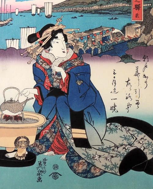 ●渓斎英泉●錦絵覆刻4枚/江戸日本橋・品川之駅・朝霞・芝金杉町比沙門天