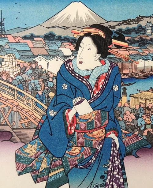 ●渓斎英泉●錦絵覆刻4枚/江戸日本橋・品川之駅・朝霞・芝金杉町比沙門天
