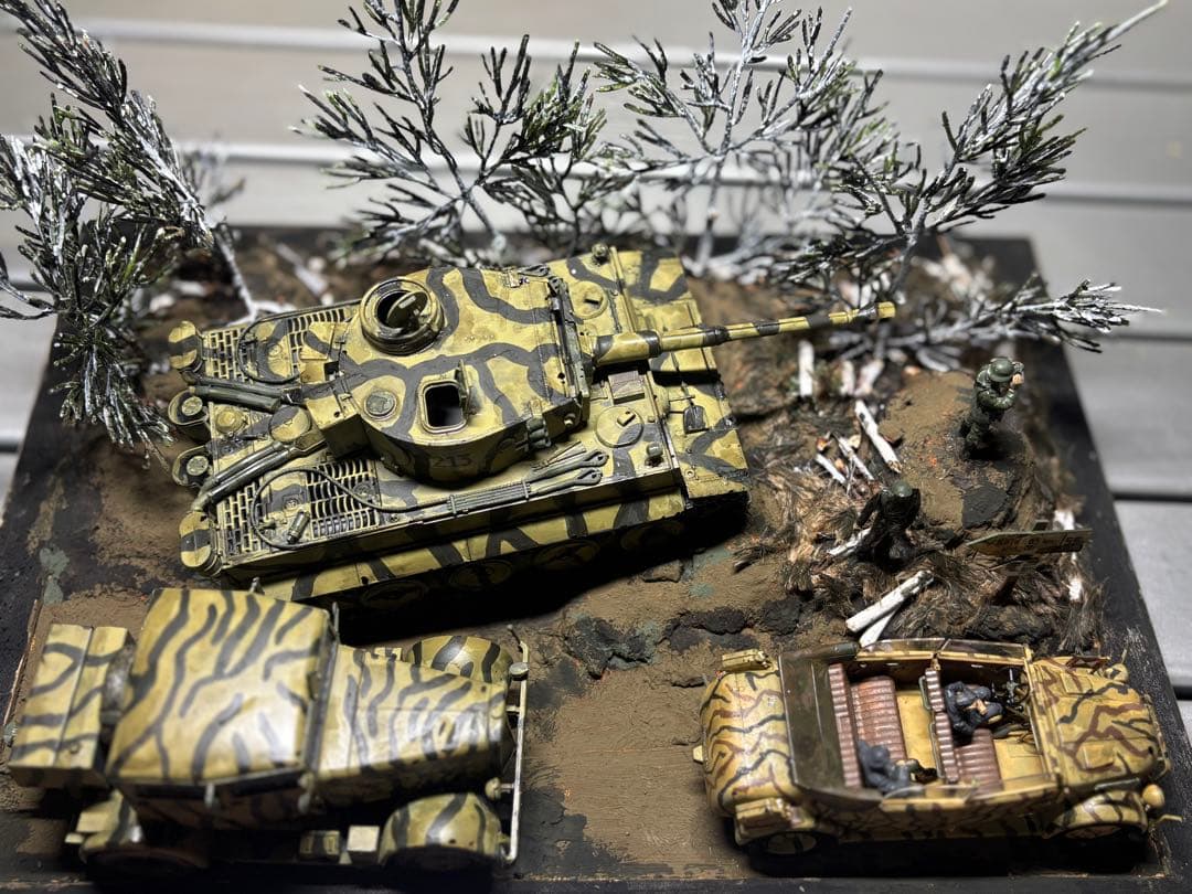 戦車　ジオラマ　ドイツ軍　タイガー戦車等　1／４８ 素人作品のためご了承ください