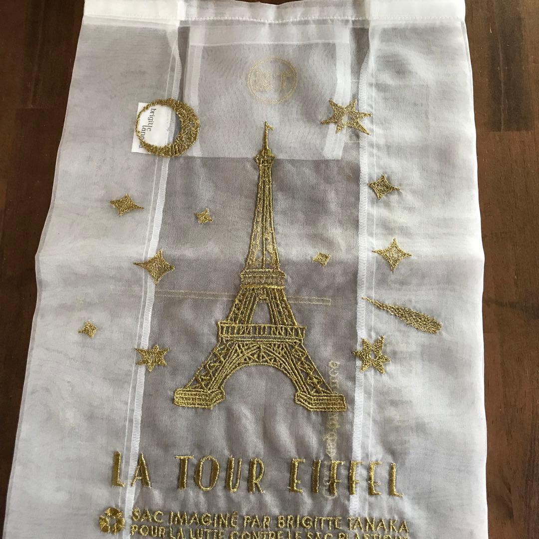 ブリジット•タナカ パリ•エッフェル塔刺繍オーガンザバック　ホワイト　ラー