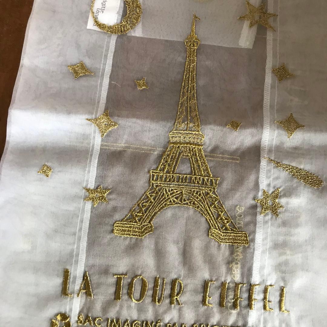 ブリジット•タナカ パリ•エッフェル塔刺繍オーガンザバック　ホワイト　ラー