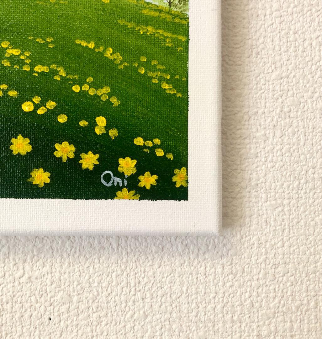 アクリル画　原画　「丘の上の教会で02」　25cm角　キャンバス　風景画