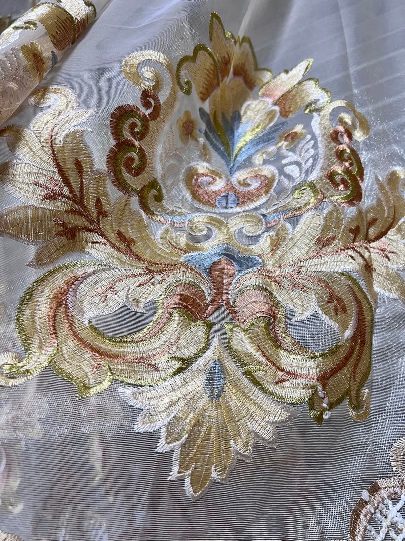 刺繍柄 レースカーテン 2枚セット オーダーサイズ おしゃれ きれい