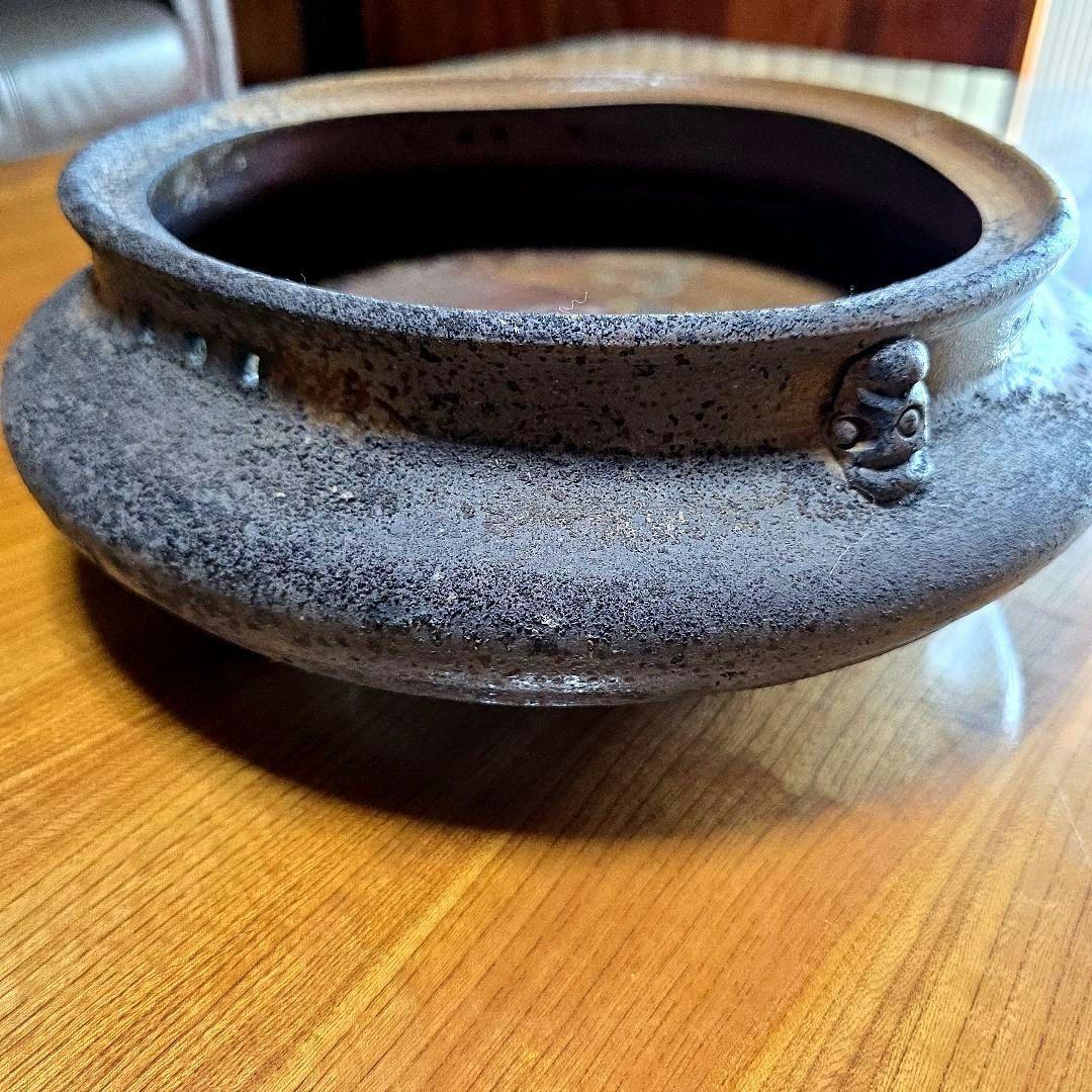 備前焼　藤原陶臣作　三点猫足/三つ足付　水盤　花器　花生