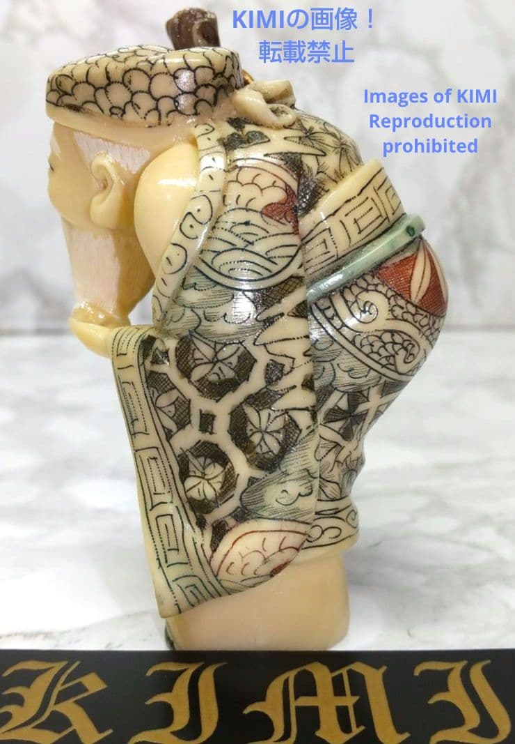 置根付 寿老人 Jurojin 七福神 極細工 在銘 雅俊 Netsuke 仏像