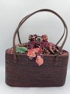 バリ島直輸入　アタバッグ　レッドブラウン　一列文様　バティック　幅30CM