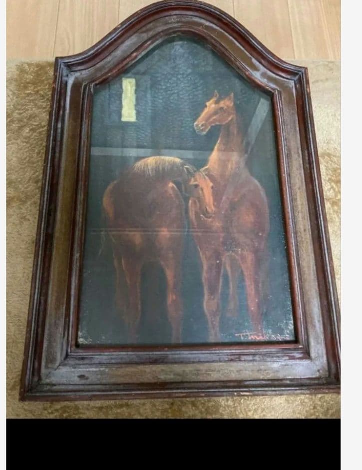 三上亨　額もこだわりの額で馬の油彩です　午年の一品に