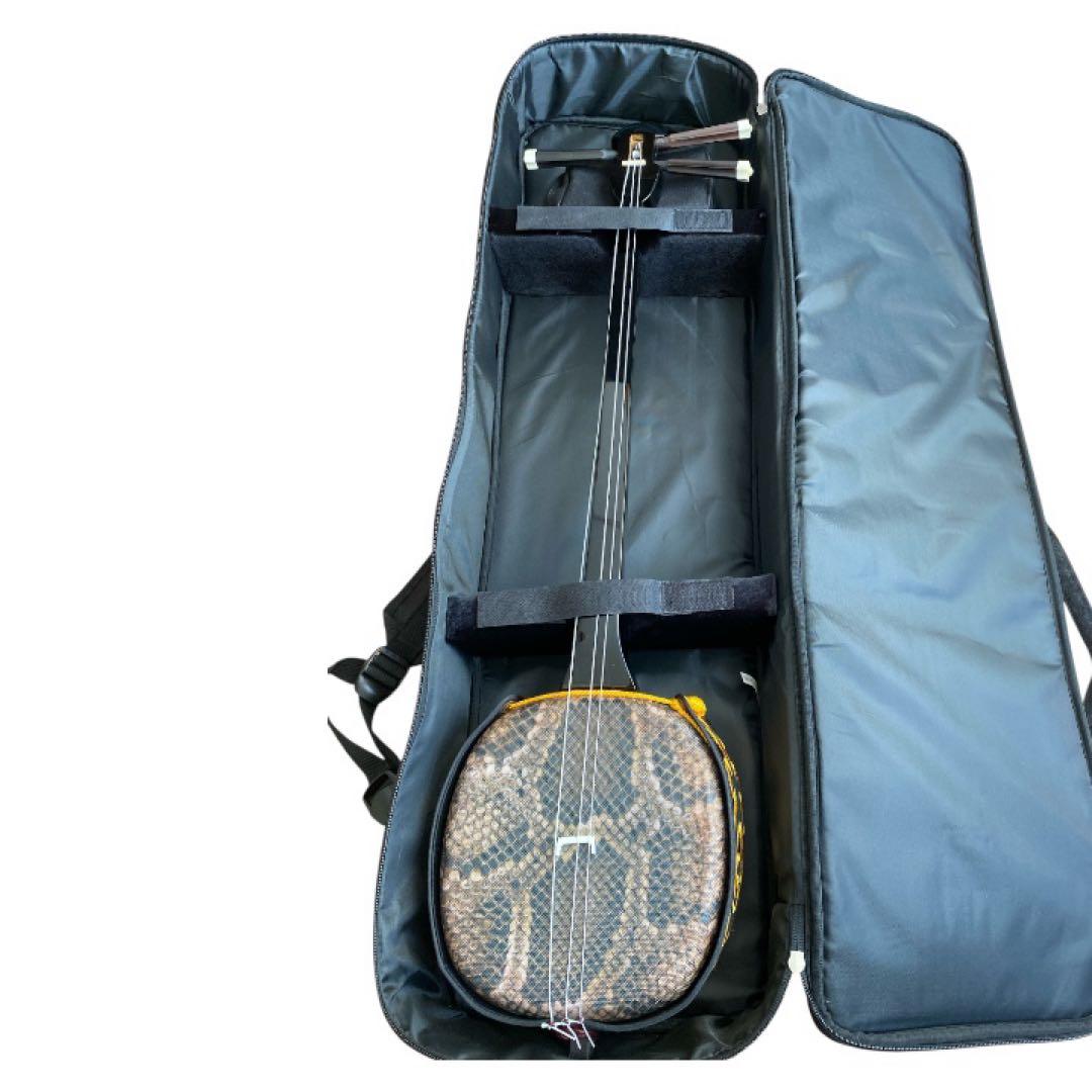 【美品】沖縄 三線 セット 専用ケース・爪付き 送料込み蛇柄　和楽器　蛇柄三線