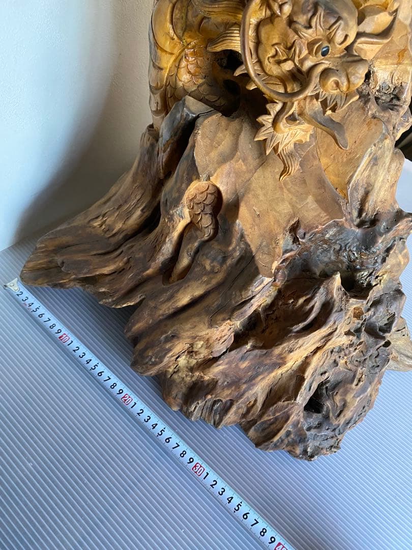 木製　龍　置物　木彫り　彫刻　ドラゴン　一刀彫　オブジェ