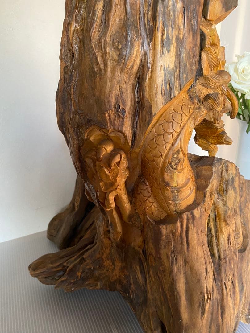 木製　龍　置物　木彫り　彫刻　ドラゴン　一刀彫　オブジェ