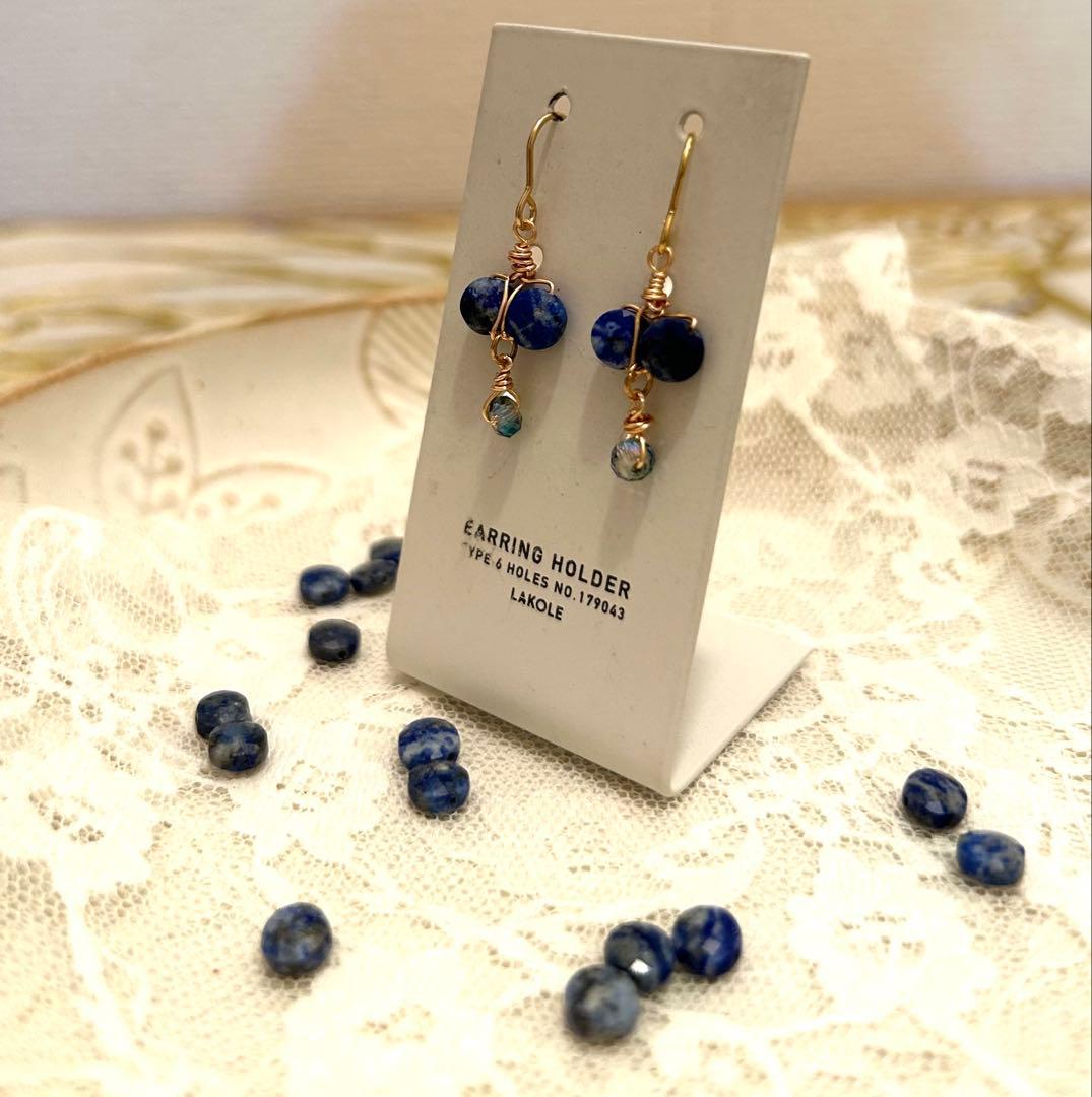 «741»◤専用ページ◢天然石ラピスラズリ*多面カットの輝き*18Kgfワイヤー