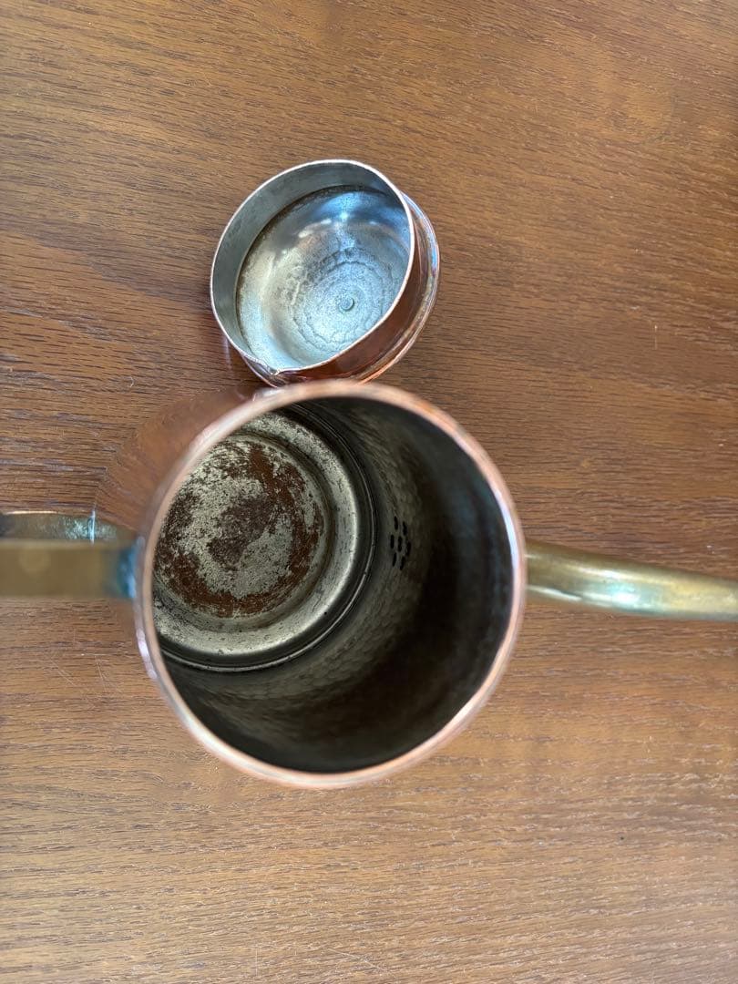 銅製 槌目 水差し ピッチャー 蓋付き 真鍮ハンドル レトロ COPPER刻印