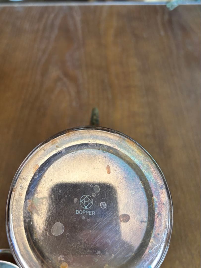 銅製 槌目 水差し ピッチャー 蓋付き 真鍮ハンドル レトロ COPPER刻印