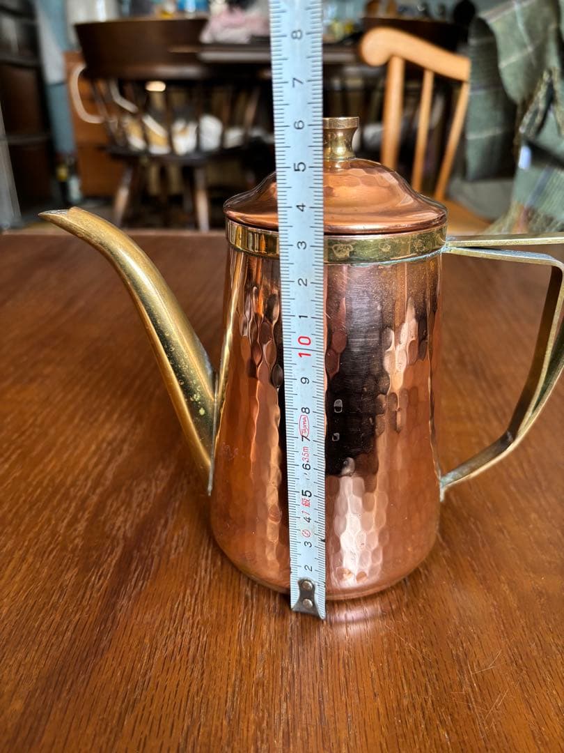 銅製 槌目 水差し ピッチャー 蓋付き 真鍮ハンドル レトロ COPPER刻印