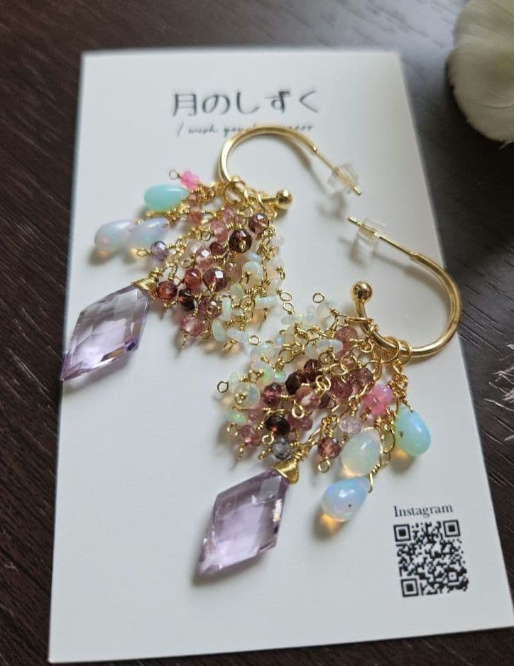 アメジストダイヤカット 組み換えピアス