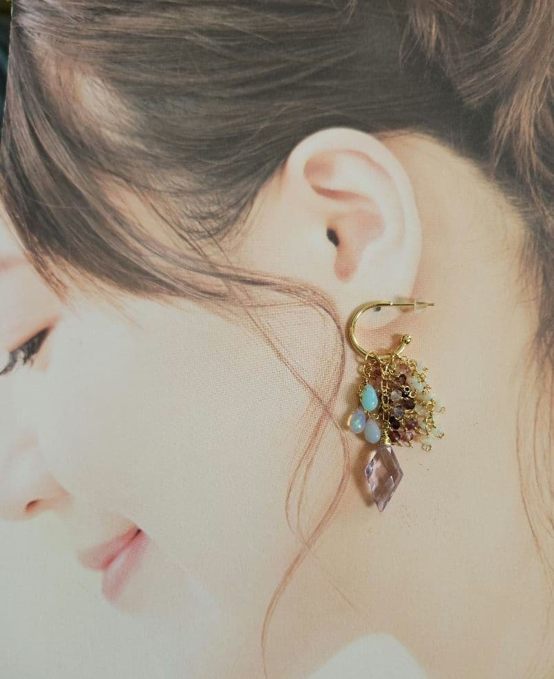 アメジストダイヤカット 組み換えピアス