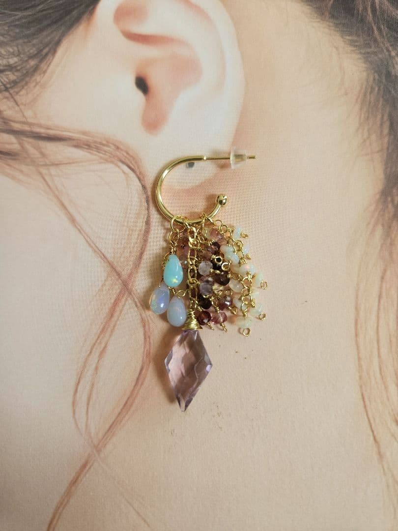 アメジストダイヤカット 組み換えピアス