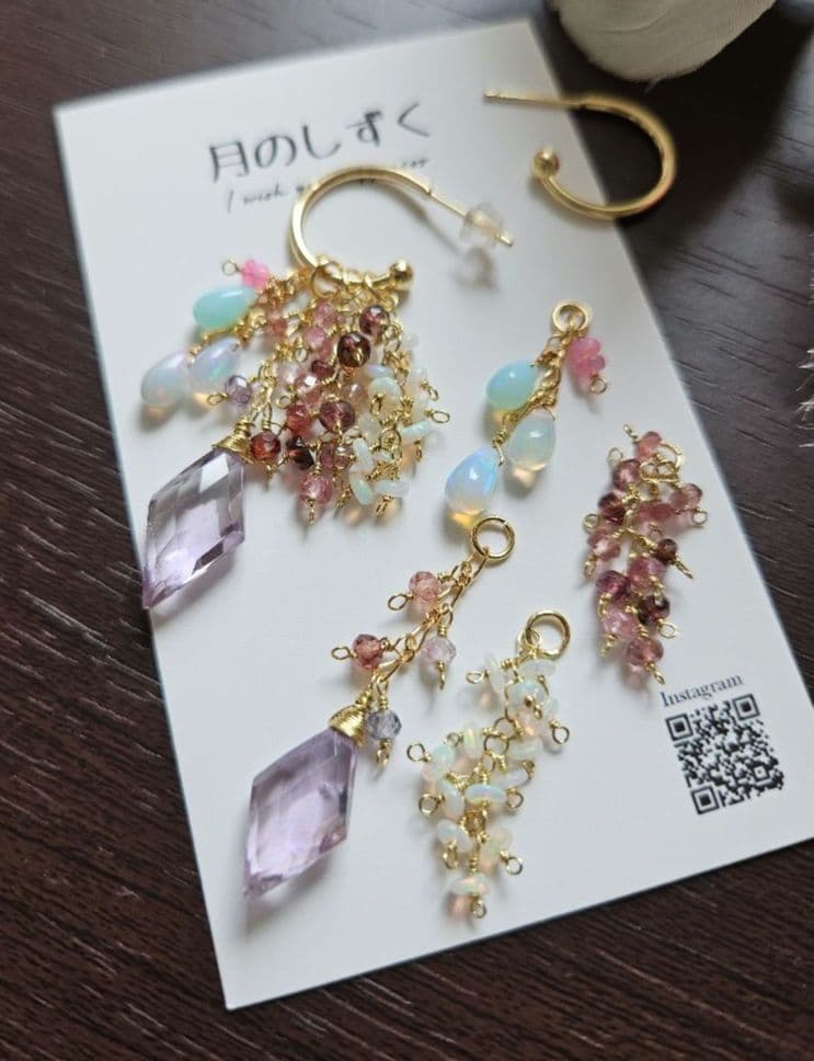 アメジストダイヤカット 組み換えピアス