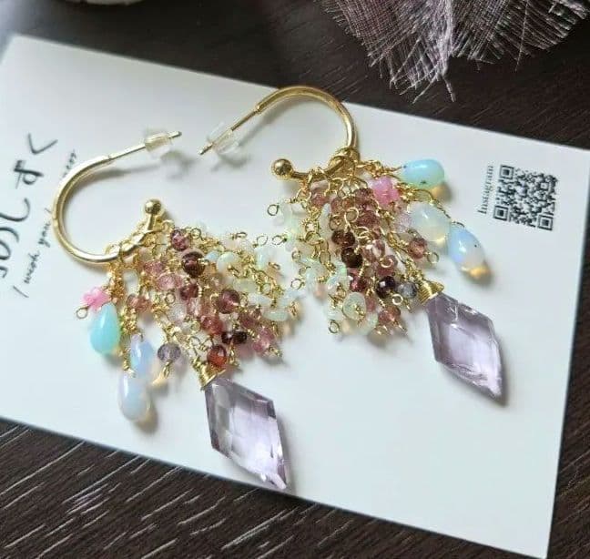 アメジストダイヤカット 組み換えピアス