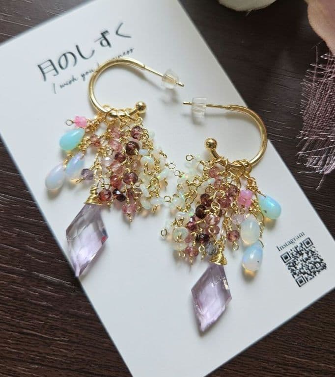 アメジストダイヤカット 組み換えピアス