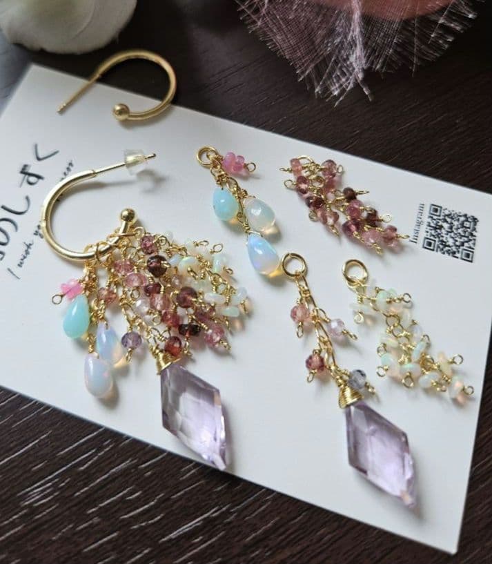 アメジストダイヤカット 組み換えピアス