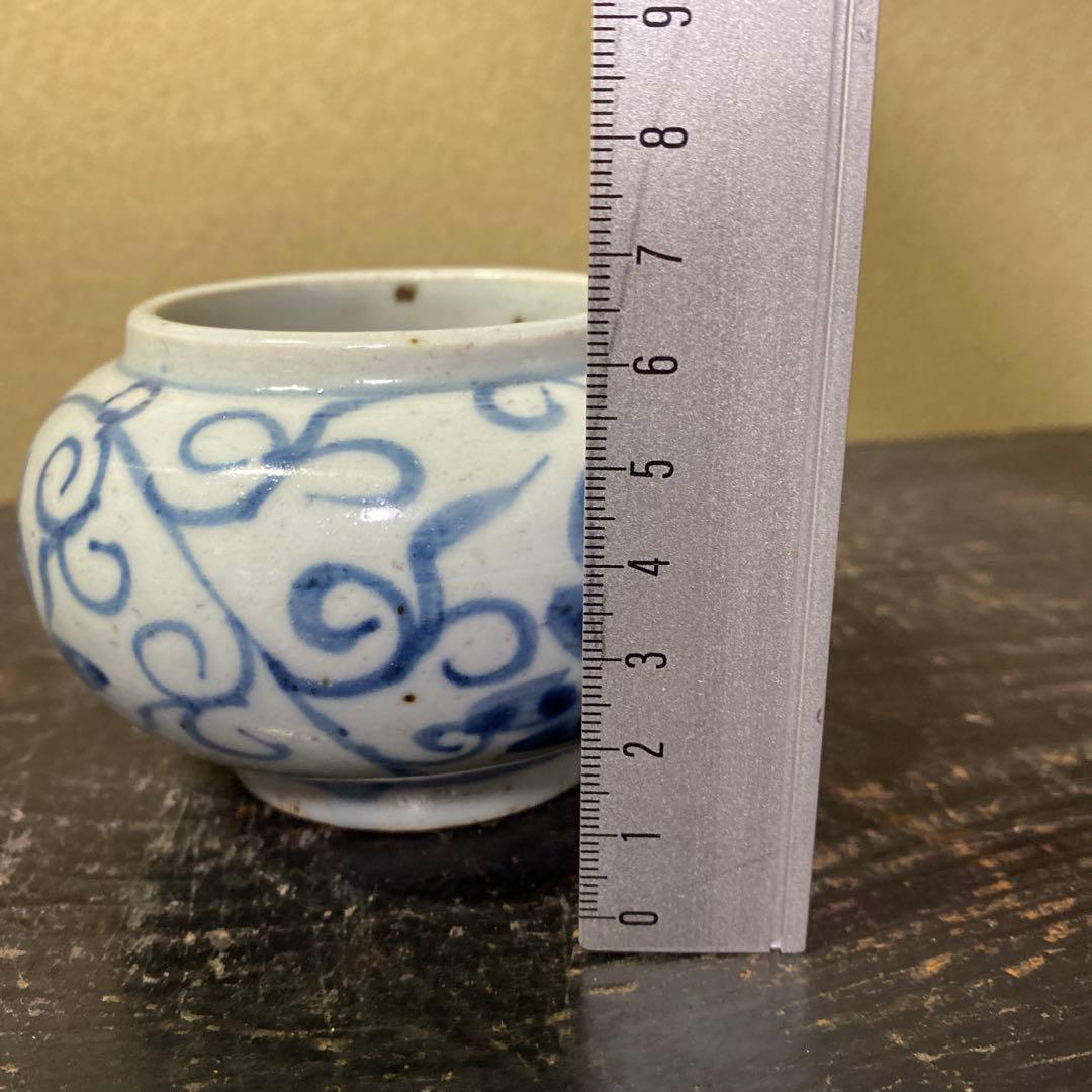 中国古玩　染付草花文水滴