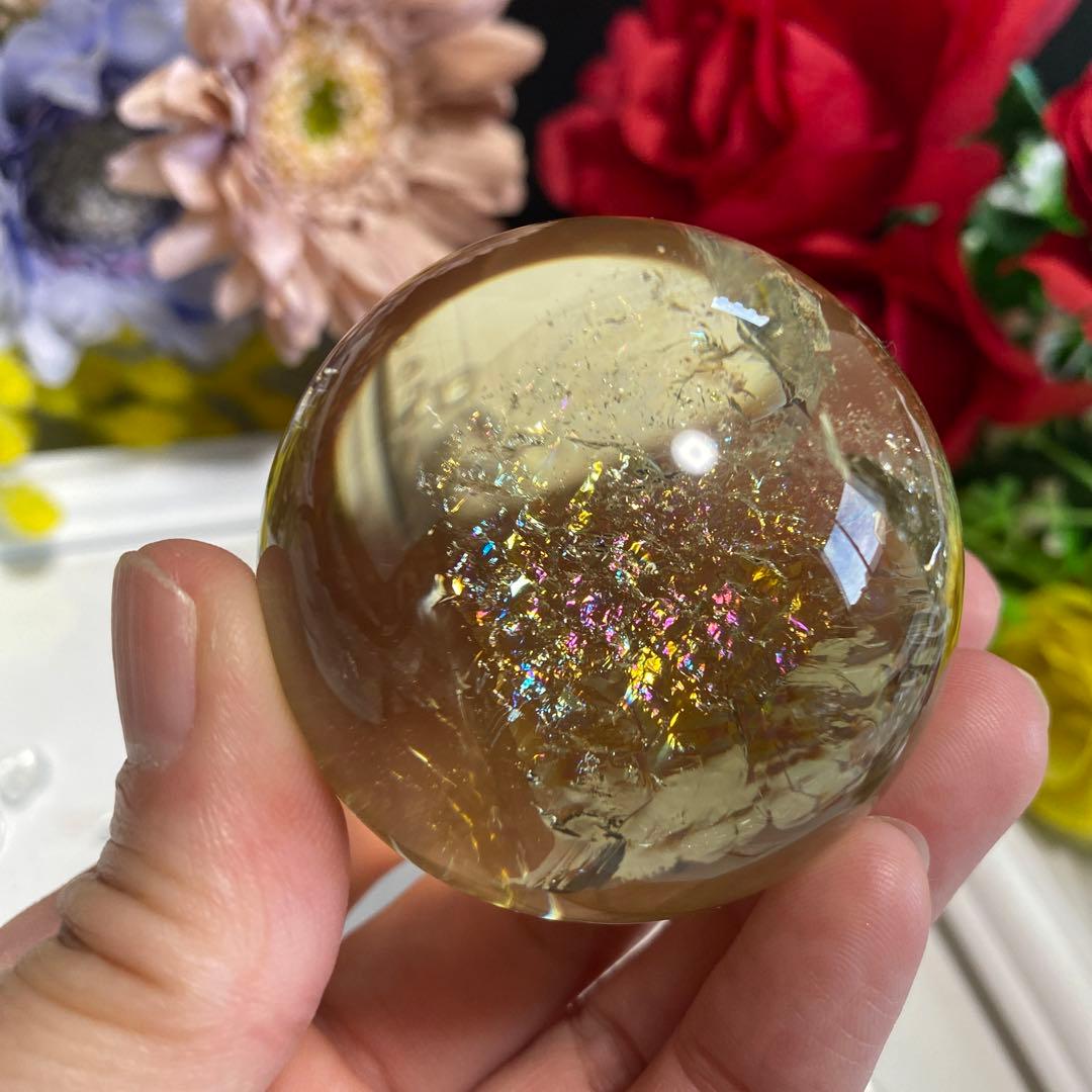 超極上 別格品 虹ギラギラ レモンクォーツ スフィア 2
