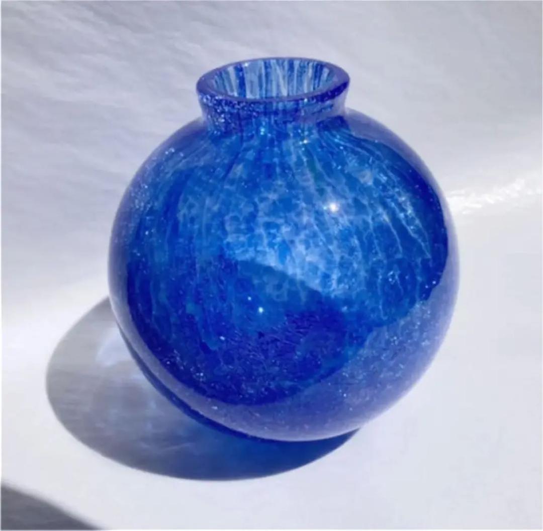 内貫入ガラス　花器　花瓶　ブルー
