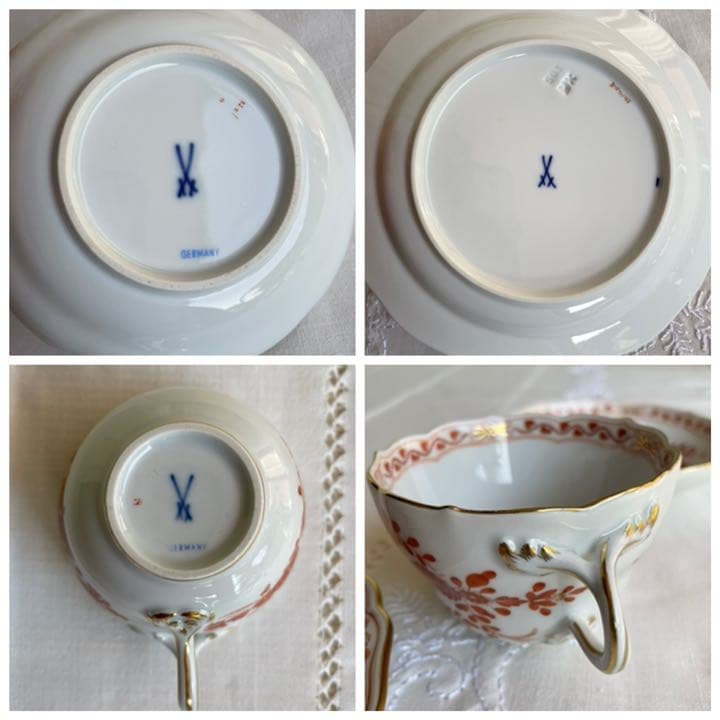 ★ マイセン　インドの華　リッチコーラルオレンジ　トリオ