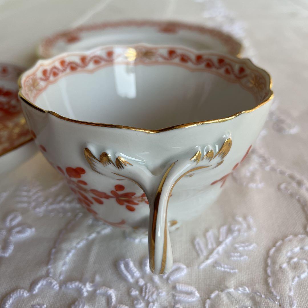 ★ マイセン　インドの華　リッチコーラルオレンジ　トリオ