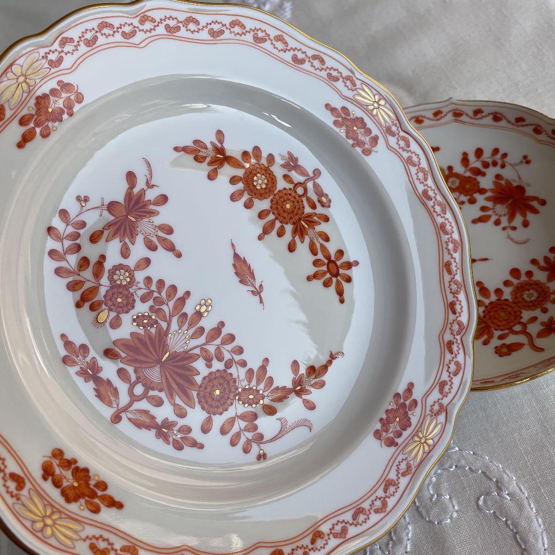 ★ マイセン　インドの華　リッチコーラルオレンジ　トリオ