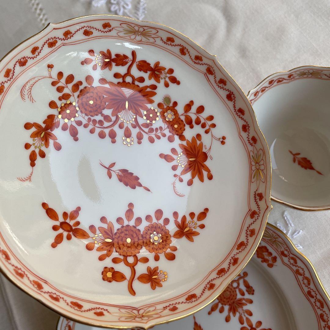 ★ マイセン　インドの華　リッチコーラルオレンジ　トリオ