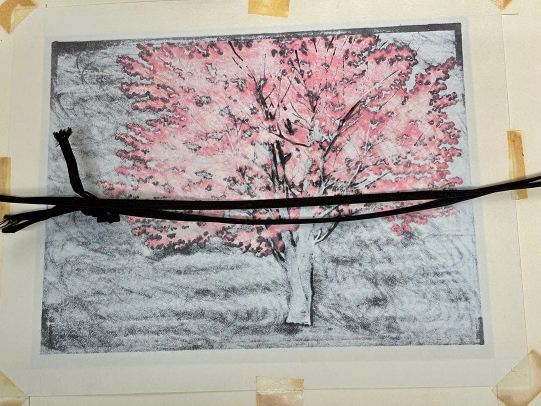 #大本靖 木版画 A.P. 北の桜B 直筆サイン