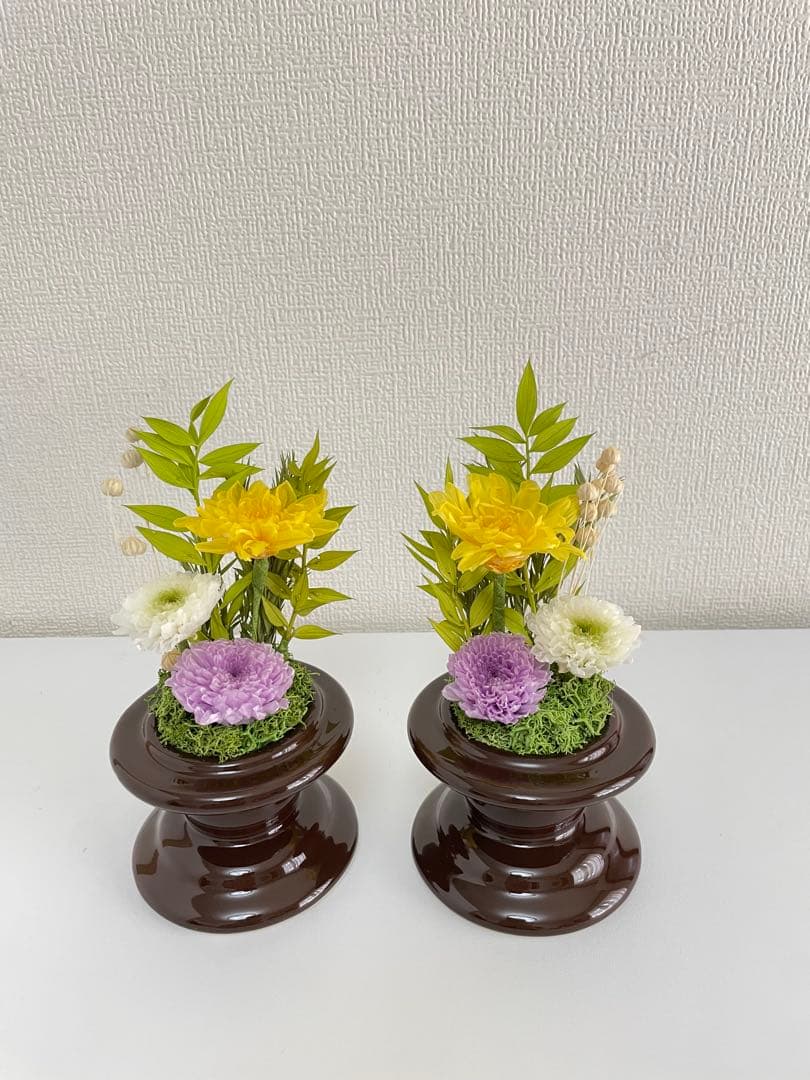 プリザーブドフラワー仏花　ガラスドームコンパクトサイズ　一対　お盆　お供え