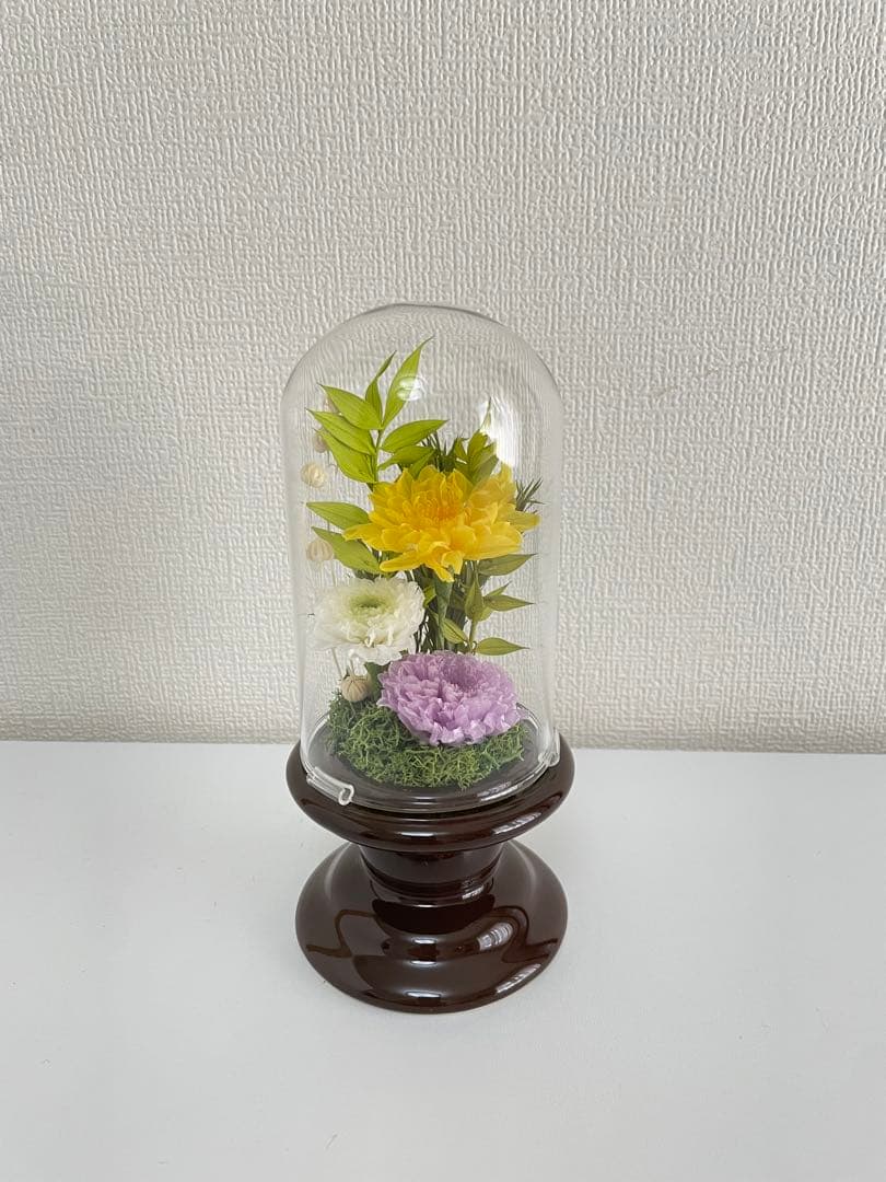プリザーブドフラワー仏花　ガラスドームコンパクトサイズ　一対　お盆　お供え