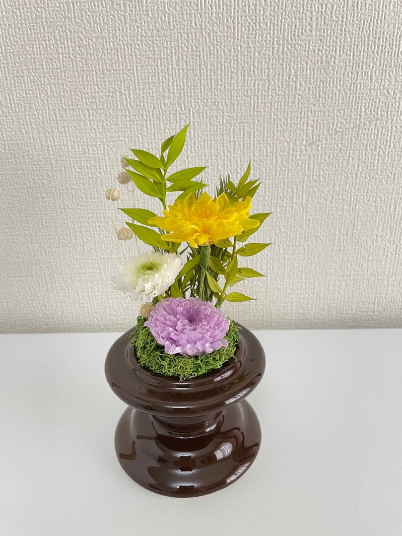 プリザーブドフラワー仏花　ガラスドームコンパクトサイズ　一対　お盆　お供え