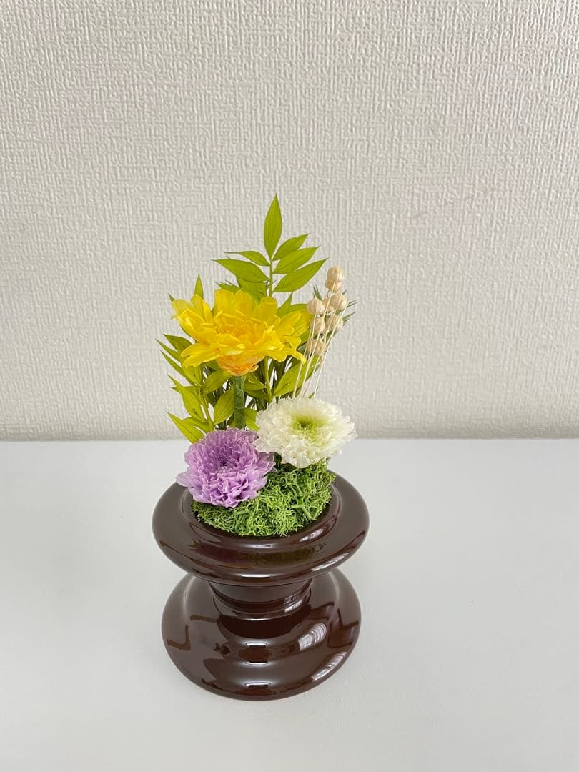 プリザーブドフラワー仏花　ガラスドームコンパクトサイズ　一対　お盆　お供え