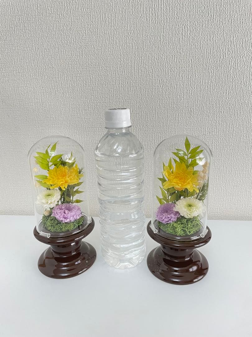 プリザーブドフラワー仏花　ガラスドームコンパクトサイズ　一対　お盆　お供え