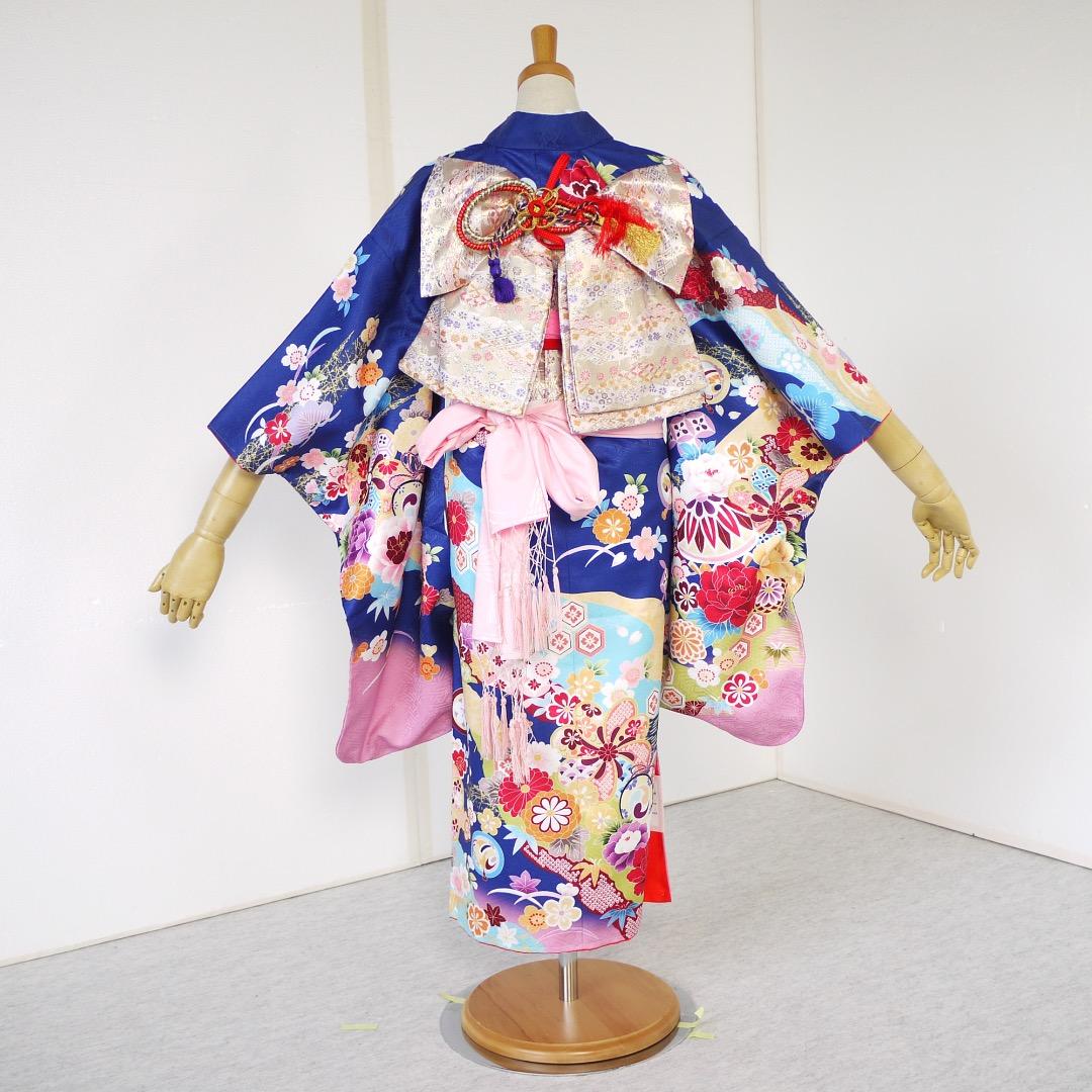 七五三 女の子 7歳 四つ身 着物 帯 フルセット 古典 青