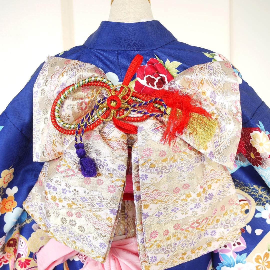 七五三 女の子 7歳 四つ身 着物 帯 フルセット 古典 青