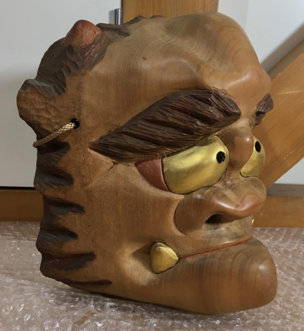 ○【世界的名工】前島秀章 忍 悲しい酒 昭和五十六年 23.5cm 面 木彫