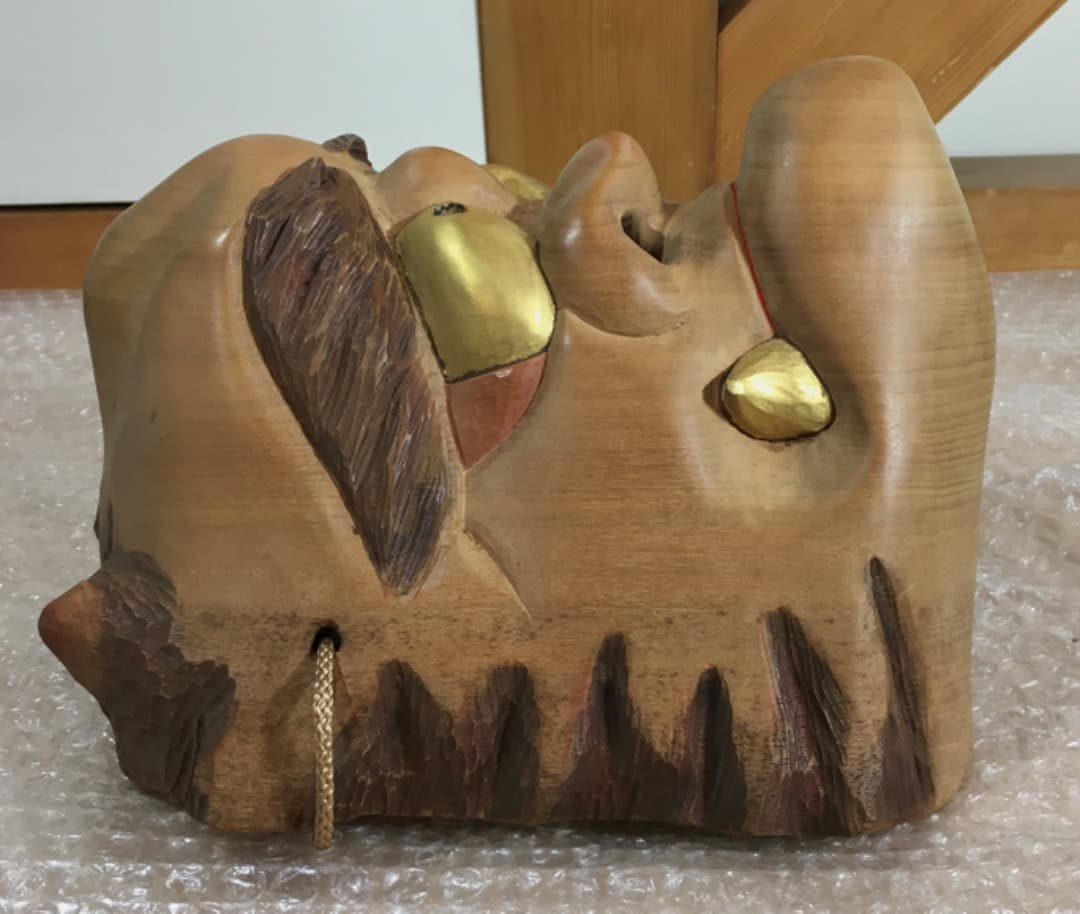 ○【世界的名工】前島秀章 忍 悲しい酒 昭和五十六年 23.5cm 面 木彫