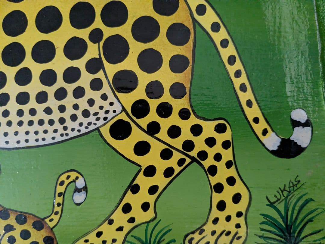 ●アフリカの絵画、ティンガティンガ、チーターの親子、LUKAS、30×40cm