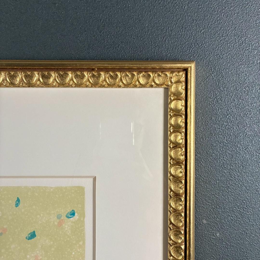 美品 ポール・アイズピリ「ベージュ背景のバラの花束」リトグラフ サイン入 古径額