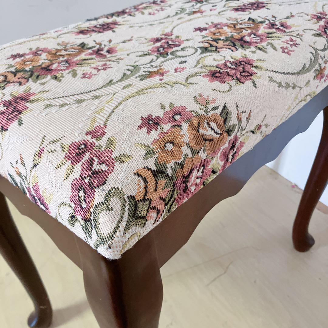 アンティーク調　猫脚スツール　オットマン　スクッション　チェア　木製　椅子