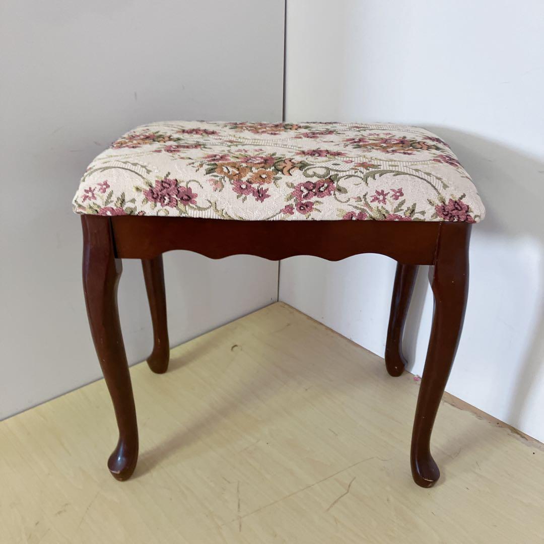 アンティーク調　猫脚スツール　オットマン　スクッション　チェア　木製　椅子